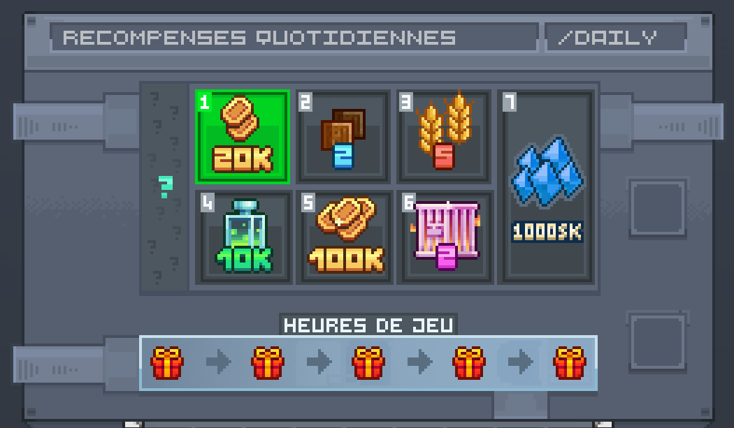 Screen de l'interface des récompenses