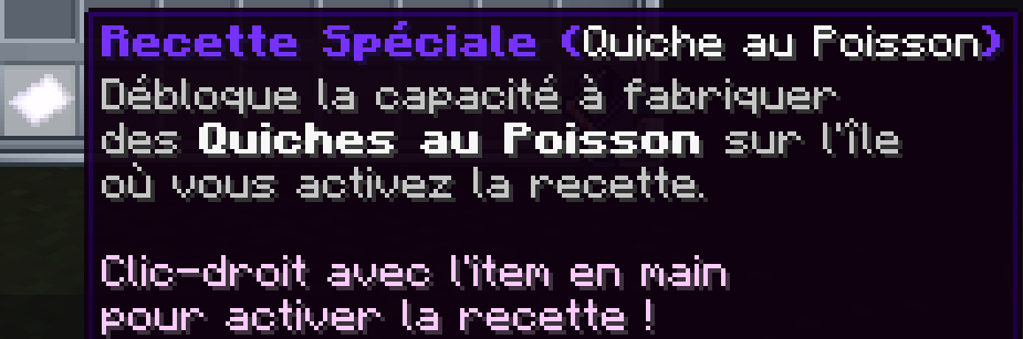 Screen d'une recette spéciale